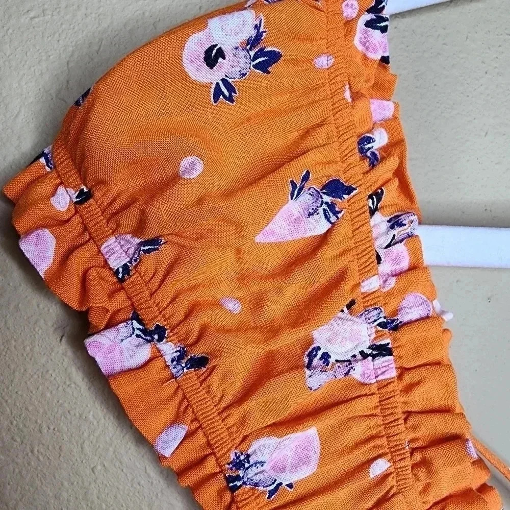 Free People Like a Lady Orange Citrus Floral Mini Dress Lace Up Back S NWT - Picture 5 of 16